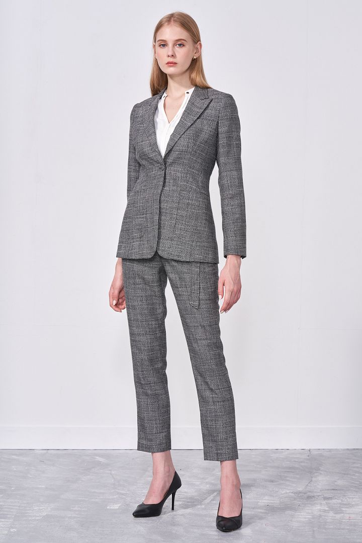 SST&C Women'S Gray Textured Straight Suit Trousers | 7262010005  (Outlet)_3