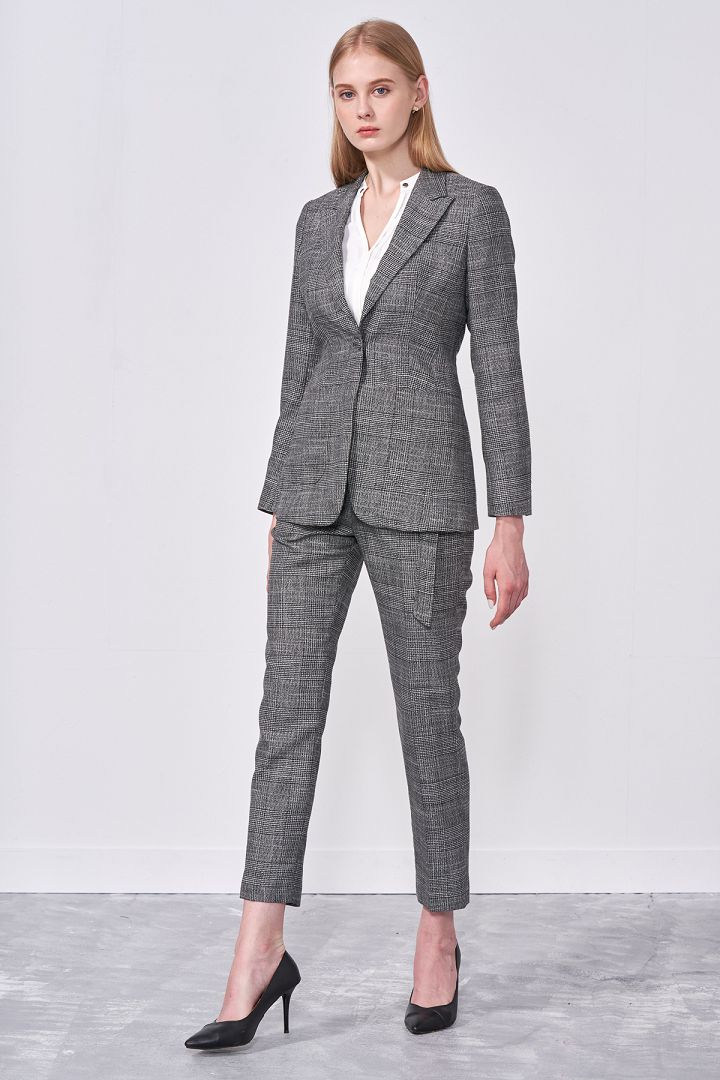 SST&C Women'S Gray Textured Straight Suit Trousers | 7262010005  (Outlet)_4