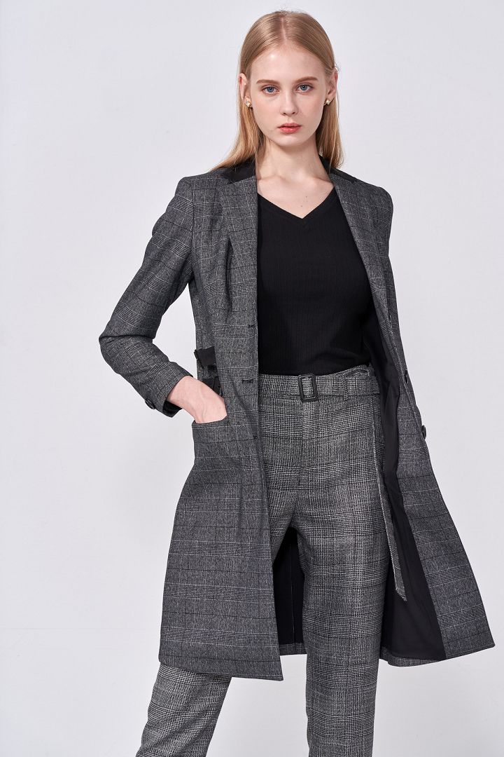 SST&C Women'S Gray Textured Straight Suit Trousers | 7262010005  (Outlet)_7