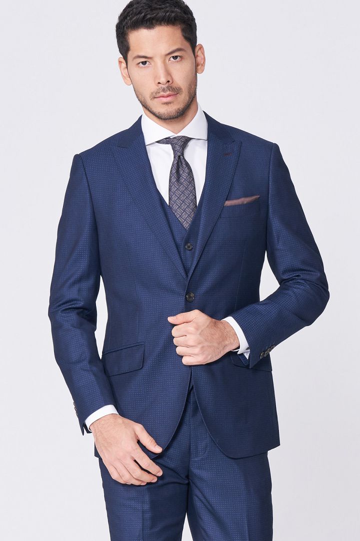 SST&C Navy Geometric Textured Tailored Suit Jacket | 0112011003  (Outlet)_0