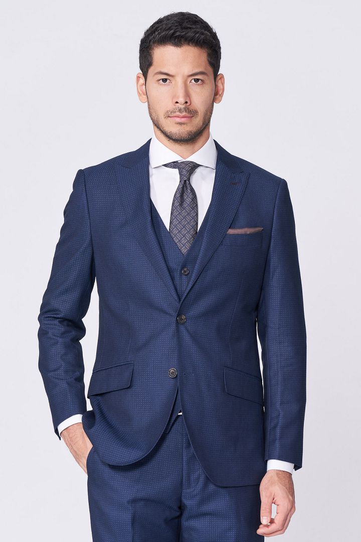 SST&C Navy Geometric Textured Tailored Suit Jacket | 0112011003  (Outlet)_2