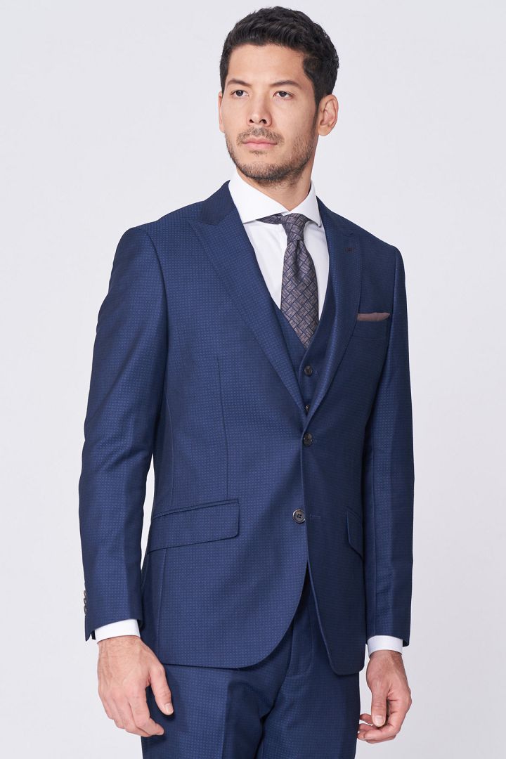 SST&C Navy Geometric Textured Tailored Suit Jacket | 0112011003  (Outlet)_3