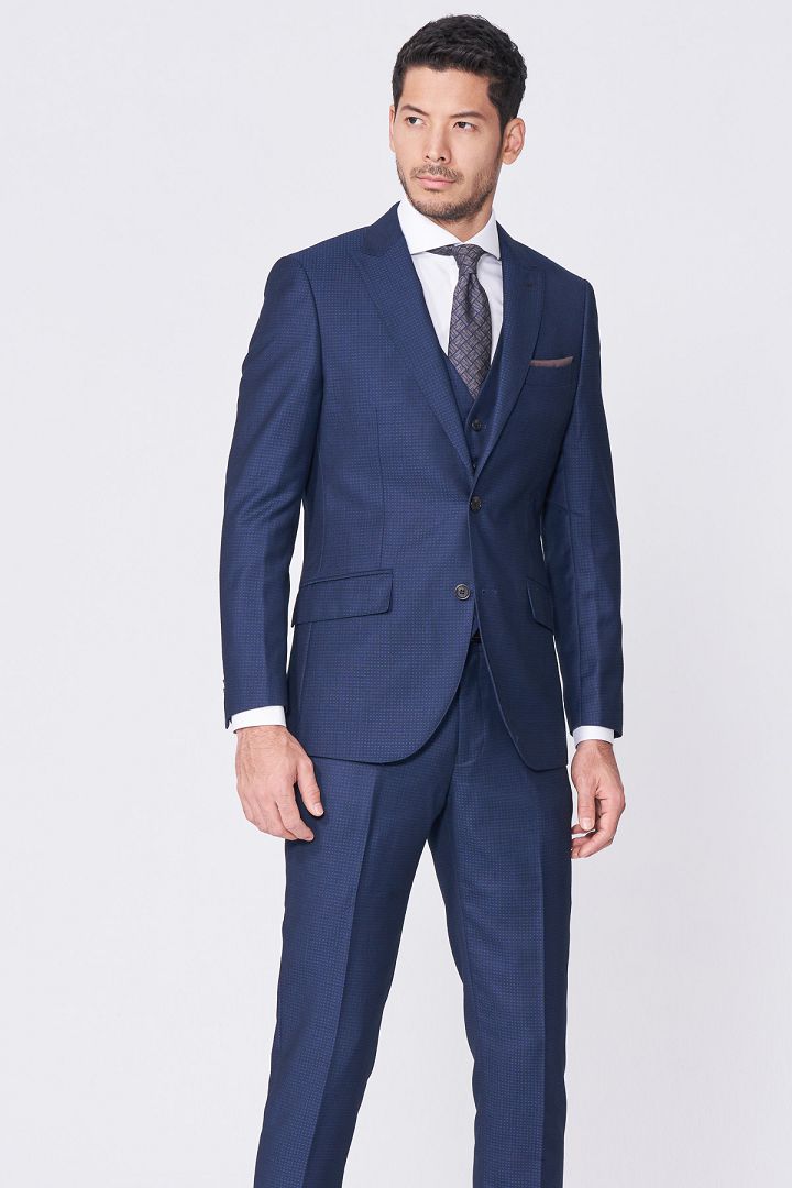 SST&C Navy Geometric Textured Tailored Suit Jacket | 0112011003  (Outlet)_4