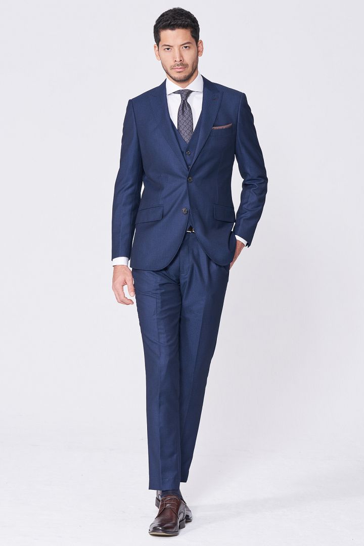 SST&C Navy Geometric Textured Tailored Suit Jacket | 0112011003  (Outlet)_5