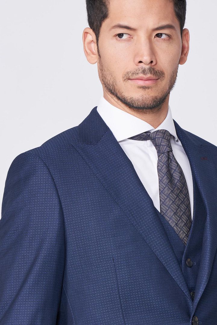 SST&C Navy Geometric Textured Tailored Suit Jacket | 0112011003  (Outlet)_6