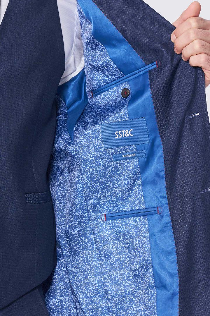 SST&C Navy Geometric Textured Tailored Suit Jacket | 0112011003  (Outlet)_8