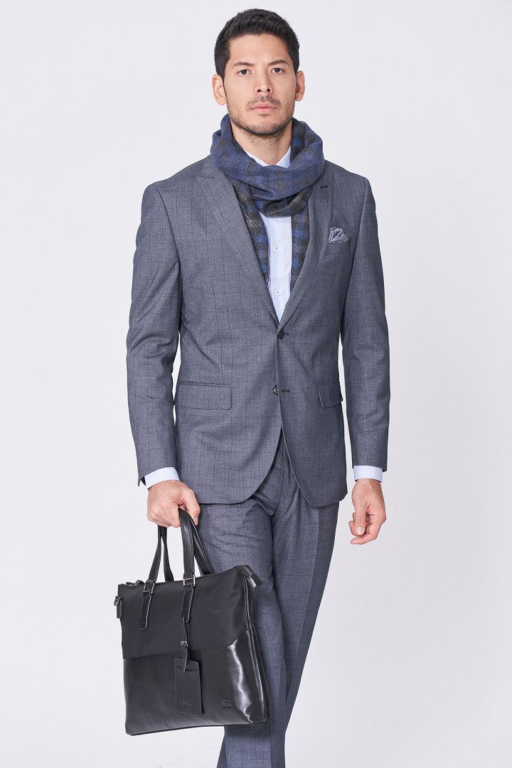 SST&C Gray Windowpane Slim Fit Suit Jacket | 0112011004  (Outlet)_2