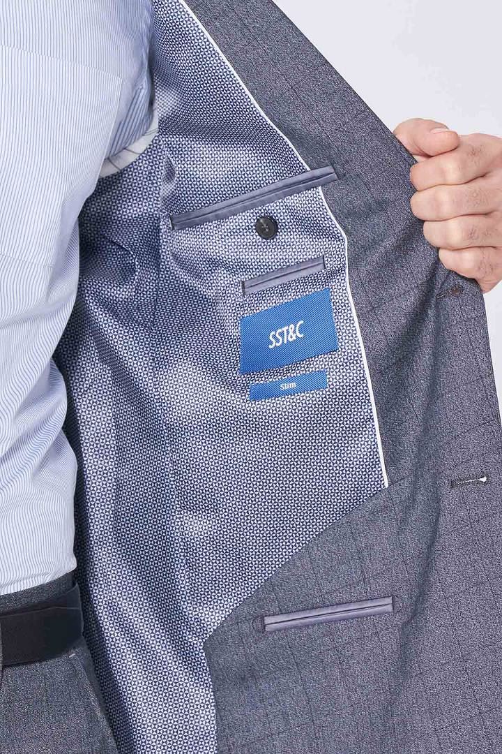 SST&C Gray Windowpane Slim Fit Suit Jacket | 0112011004  (Outlet)_8