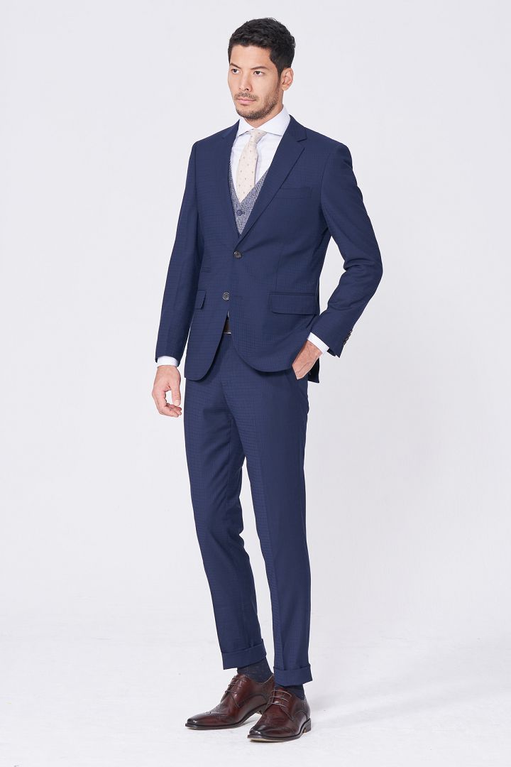 SST&C Navy Concealed Check Pattern Tailor Suit Trousers | 0212011002  (Outlet)_0