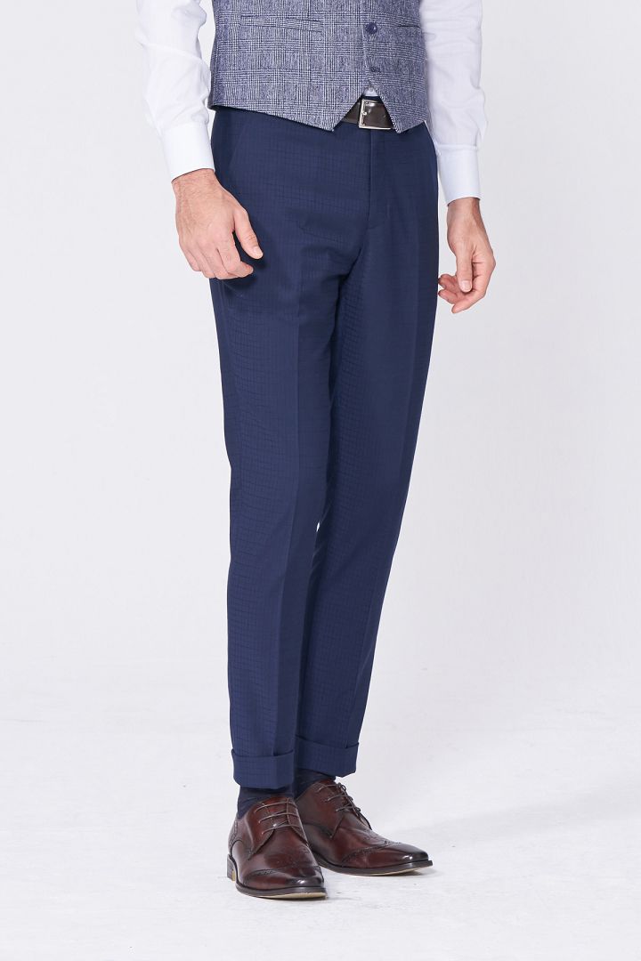 SST&C Navy Concealed Check Pattern Tailor Suit Trousers | 0212011002  (Outlet)_2