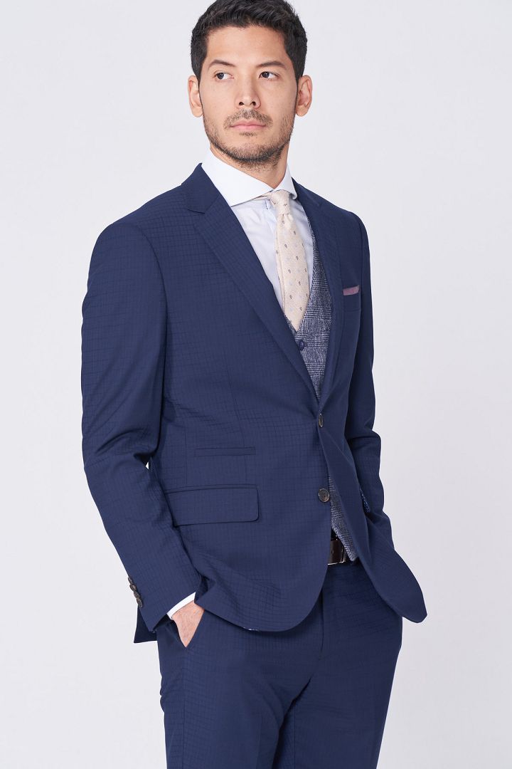 SST&C Navy Concealed Check Pattern Tailor Suit Trousers | 0212011002  (Outlet)_4