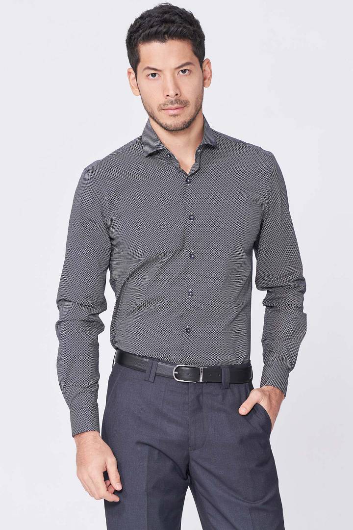 SST&C Beige Geometric Print Stretch Shirt | 0312011002  (Outlet)_0