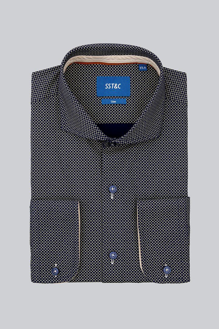 SST&C Beige Geometric Print Stretch Shirt | 0312011002  (Outlet)_8