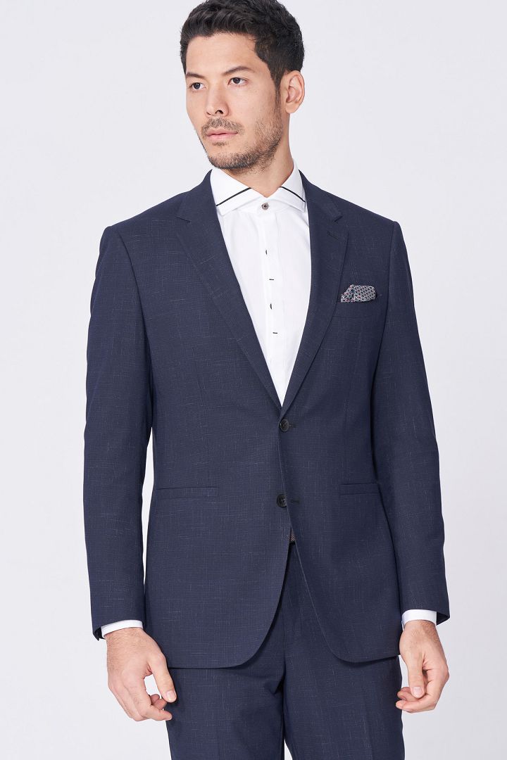 SST&C Navy Dark Check Pattern Slim Fit Suit Jacket | 0112012004  (Outlet)_0