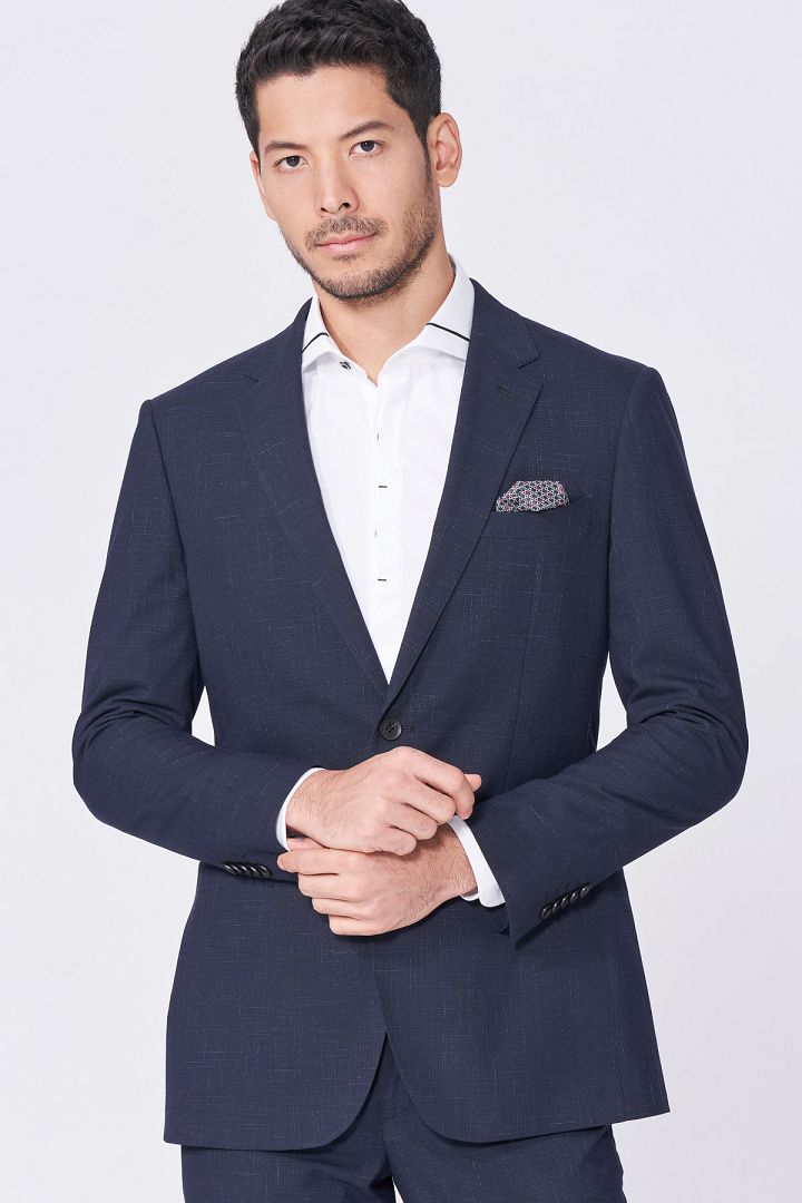 SST&C Navy Dark Check Pattern Slim Fit Suit Jacket | 0112012004  (Outlet)_1