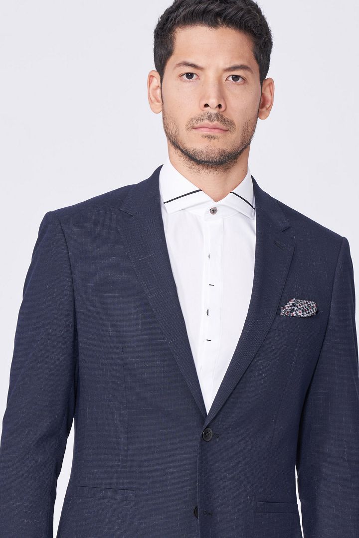 SST&C Navy Dark Check Pattern Slim Fit Suit Jacket | 0112012004  (Outlet)_2
