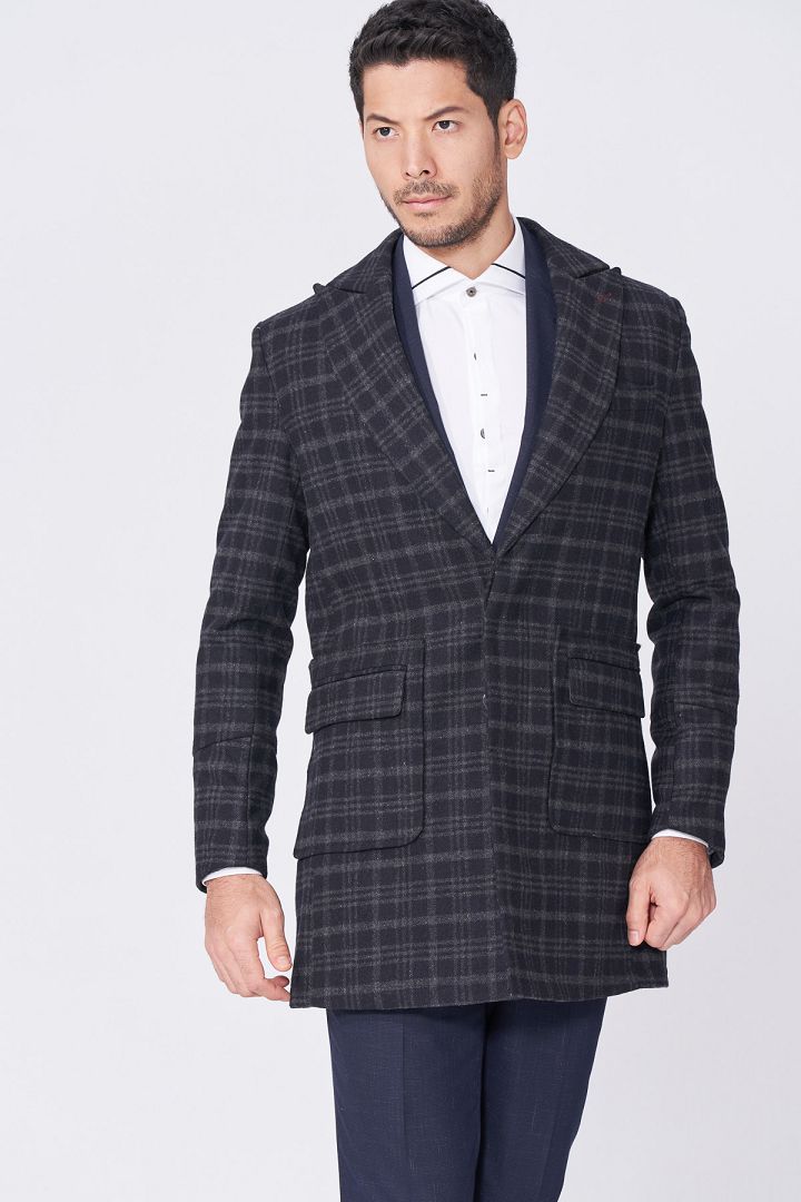 SST&C Navy Dark Check Pattern Slim Fit Suit Jacket | 0112012004  (Outlet)_4