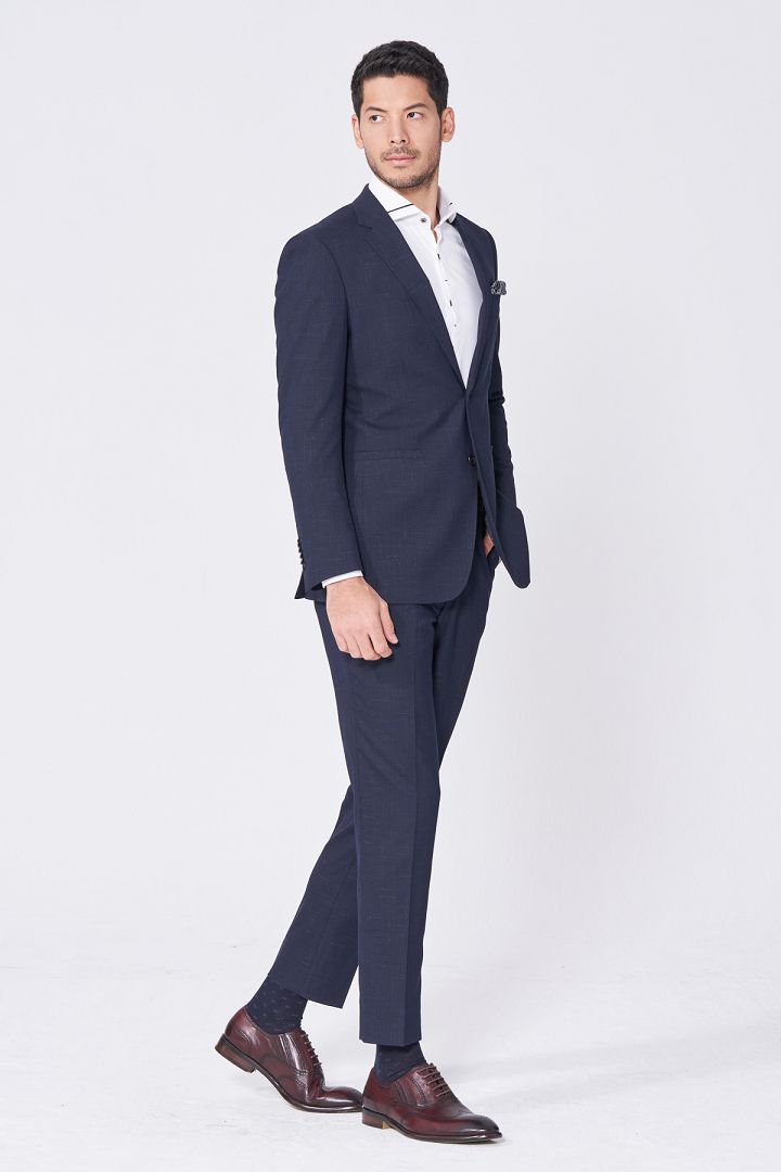 SST&C Navy Dark Check Pattern Slim Fit Suit Jacket | 0112012004  (Outlet)_5