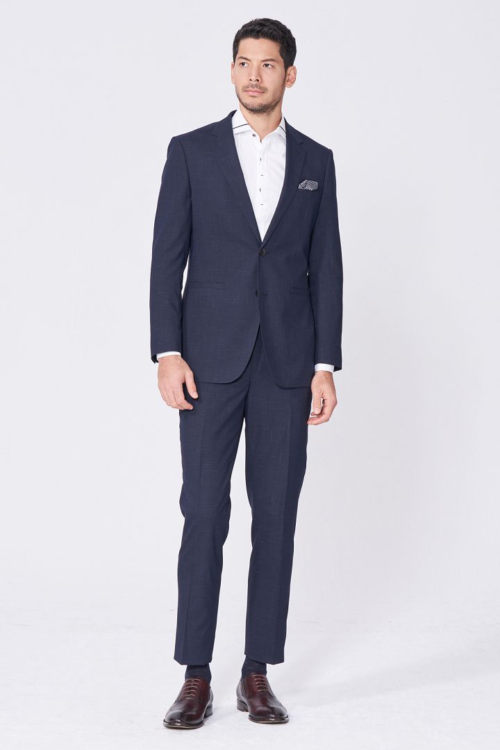 SST&C Navy Dark Check Pattern Slim Fit Suit Jacket | 0112012004  (Outlet)_6