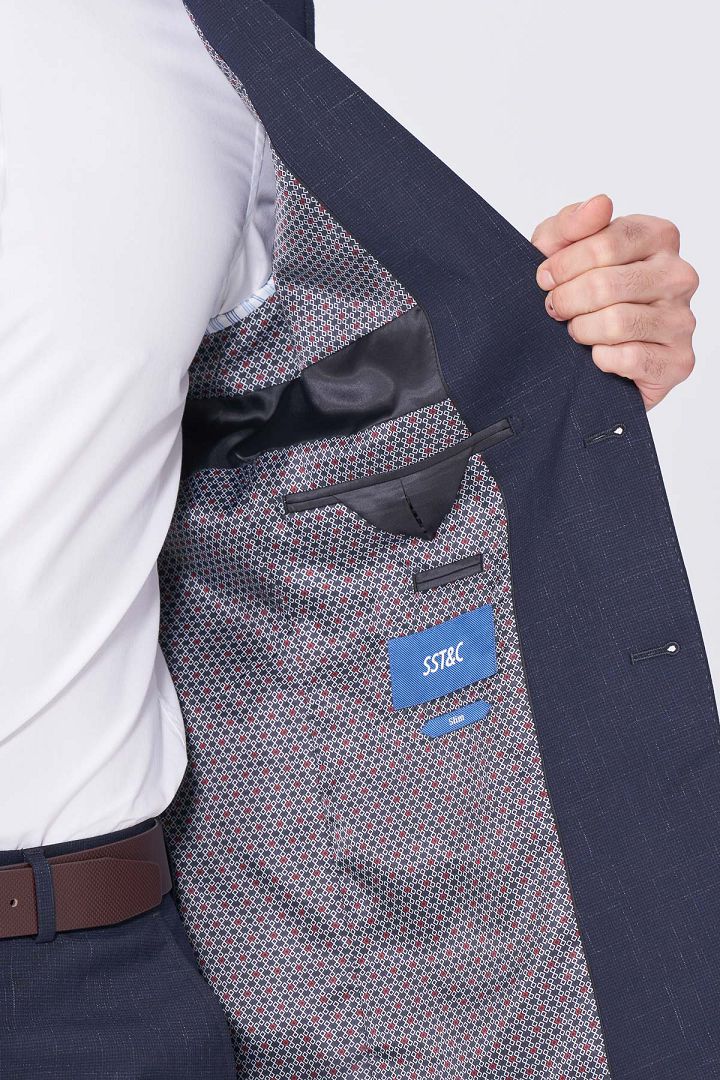 SST&C Navy Dark Check Pattern Slim Fit Suit Jacket | 0112012004  (Outlet)_8