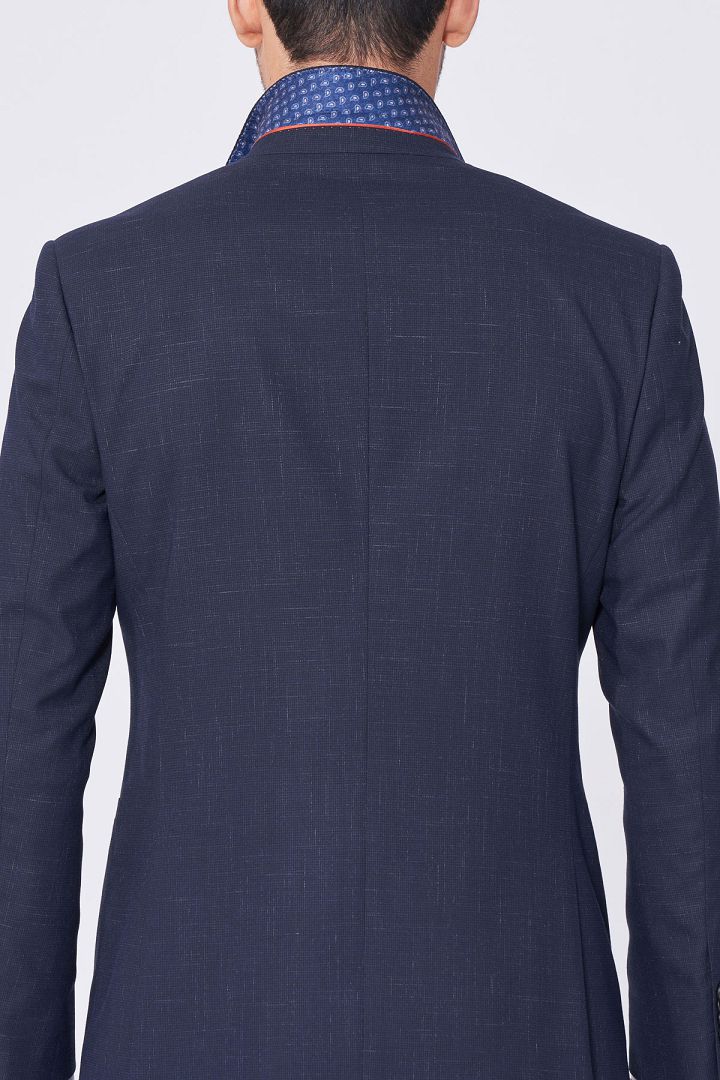 SST&C Navy Dark Check Pattern Slim Fit Suit Jacket | 0112012004  (Outlet)_9