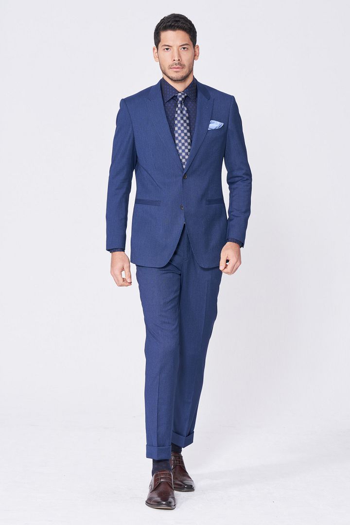 SST&C #Online Exclusive  Navy Striped Pattern Slim Fit Suit Trousers | 0212012003  (Outlet)_0