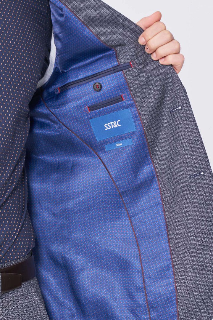 SST&C Gray Check Pattern Slim Fit Suit Jacket | 0112101004  (Outlet)_8