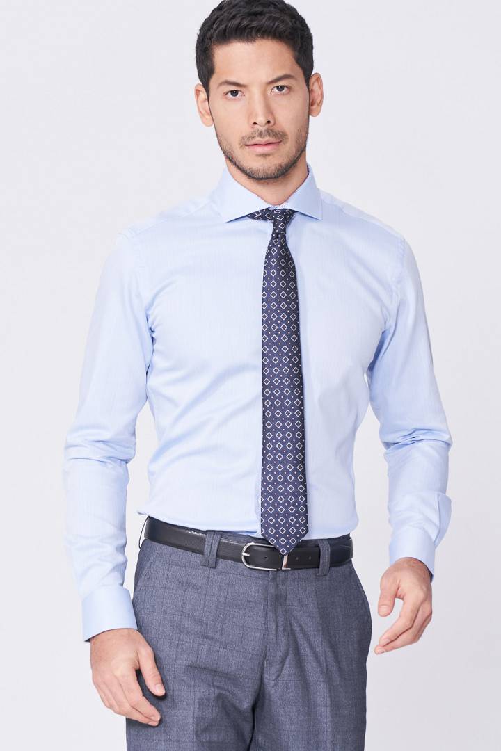 SST&C Blue Textured Shirt | 0312101002  (Outlet)_0