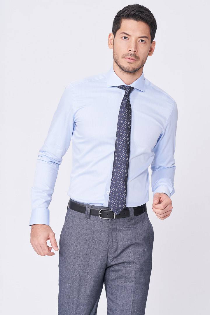SST&C Blue Textured Shirt | 0312101002  (Outlet)_1