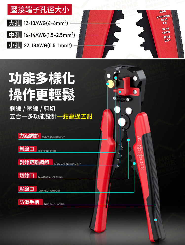 五合一多功能剝線鉗 自帶長度調節檔板 電線電纜撥線鉗 剪線鉗 脫線鉗 端子鉗 壓著鉗斷線鉗【BA0303】《約翰家庭百貨_3