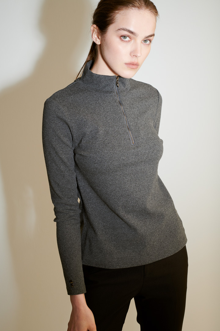 SST&C #Online Exclusive  Women'S Dark Gray Turtleneck Zipper Sweater | 8662011005  (Outlet)_1