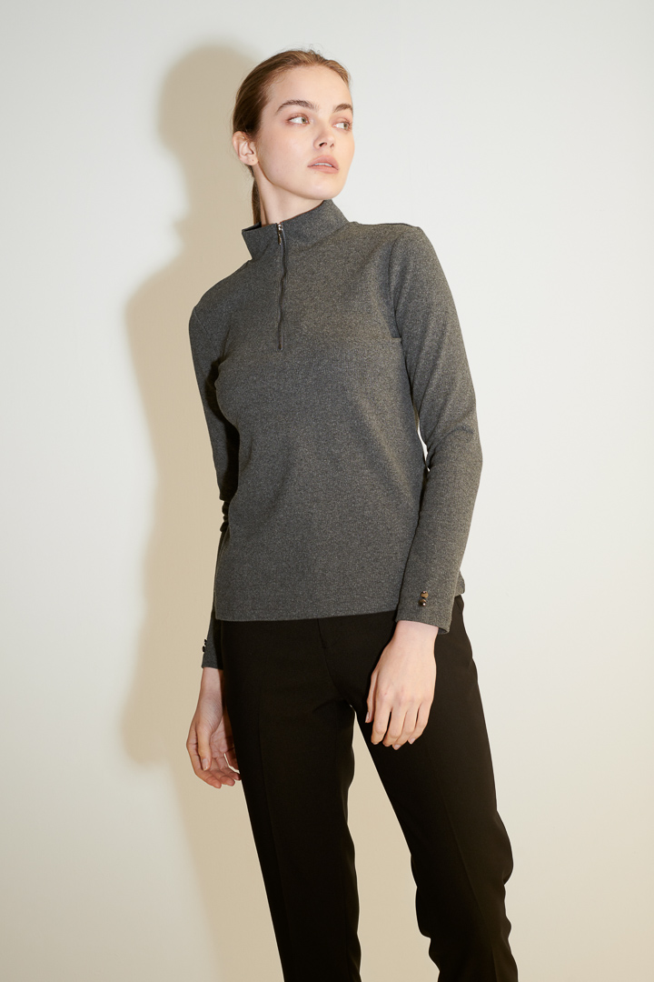 SST&C #Online Exclusive  Women'S Dark Gray Turtleneck Zipper Sweater | 8662011005  (Outlet)_2