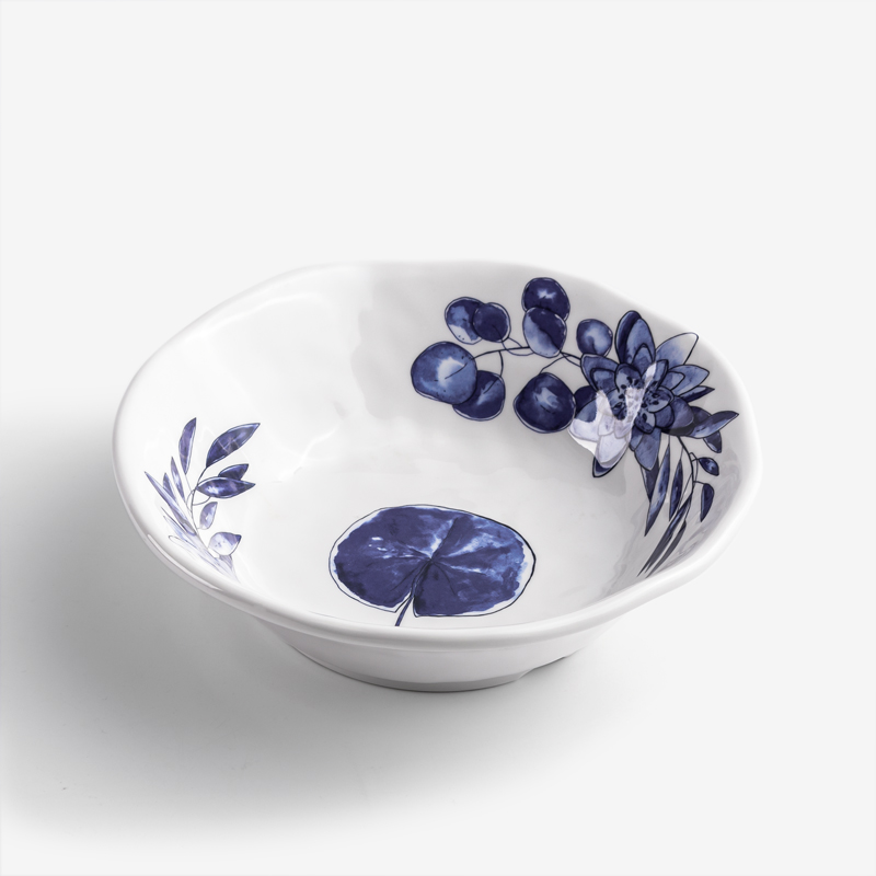 WAGA Blue and White 18cm Melamine Bowl | Leaf_0