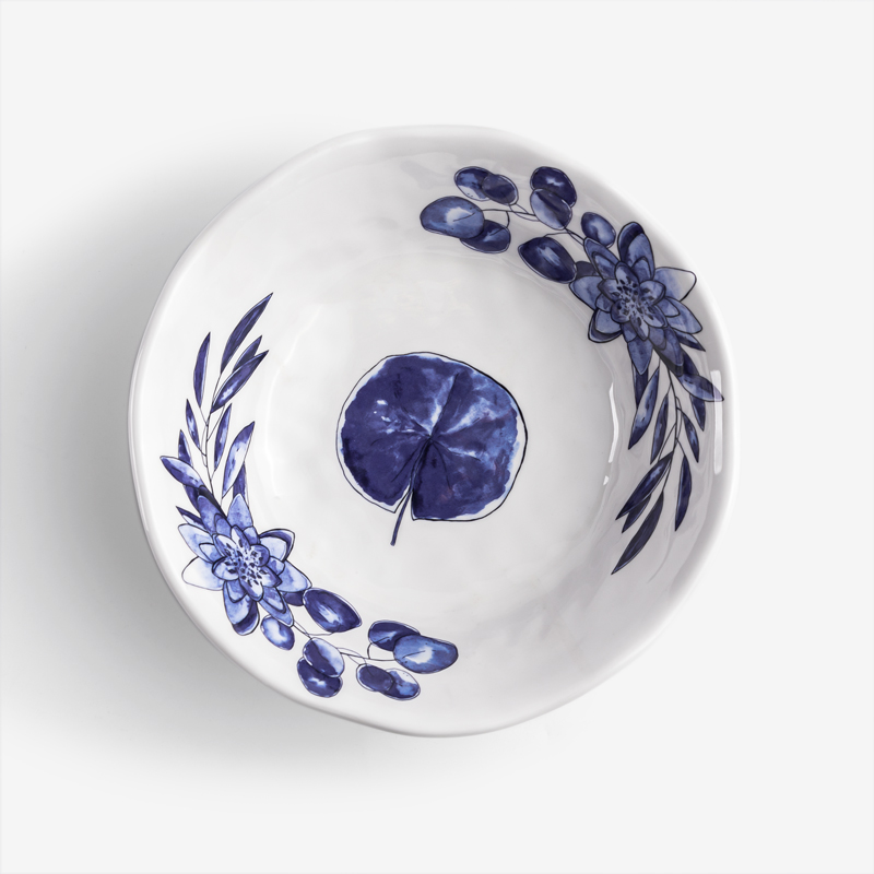 WAGA Blue and White 18cm Melamine Bowl | Leaf_1