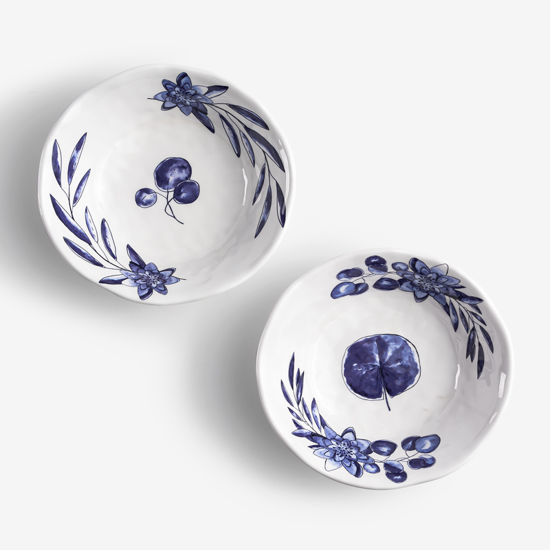 WAGA Blue and White 18cm Melamine Bowl | Leaf_3