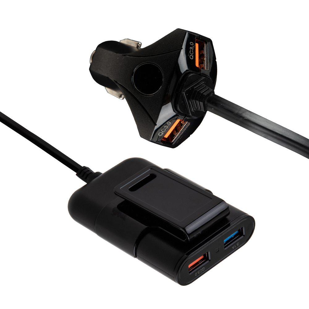 車用4孔充電器 【C004】 前後座車充 QC3.0 快充 車充 充電器 車用充電器 點煙器 USB充電器 車充延長線 點煙器擴充座 汽車用品_0