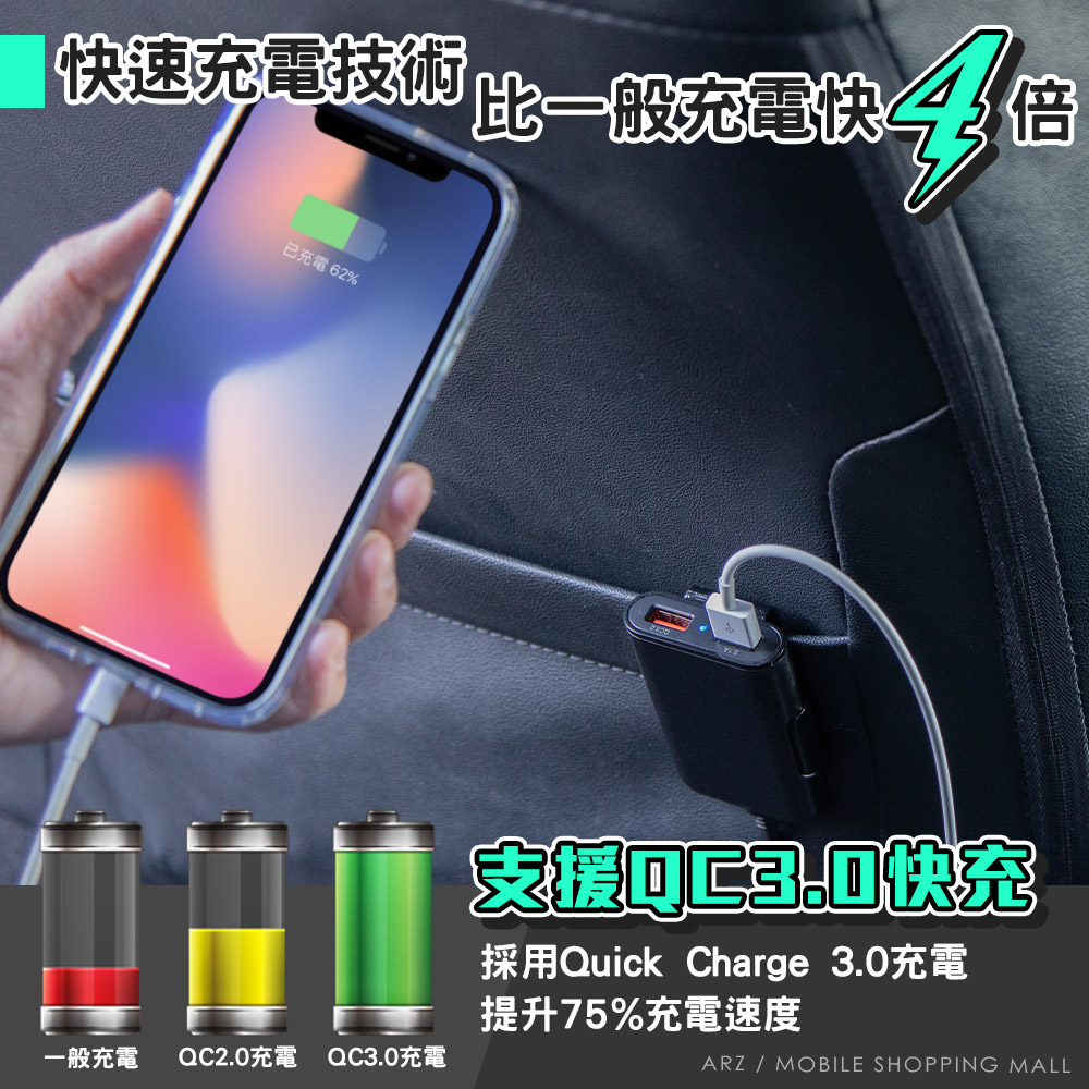 車用4孔充電器 【C004】 前後座車充 QC3.0 快充 車充 充電器 車用充電器 點煙器 USB充電器 車充延長線 點煙器擴充座 汽車用品_2