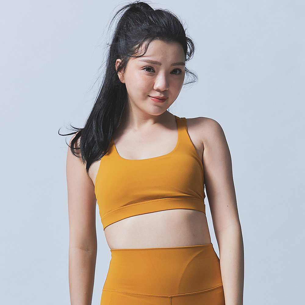 中強度交叉美背運動內衣-菊黃_0