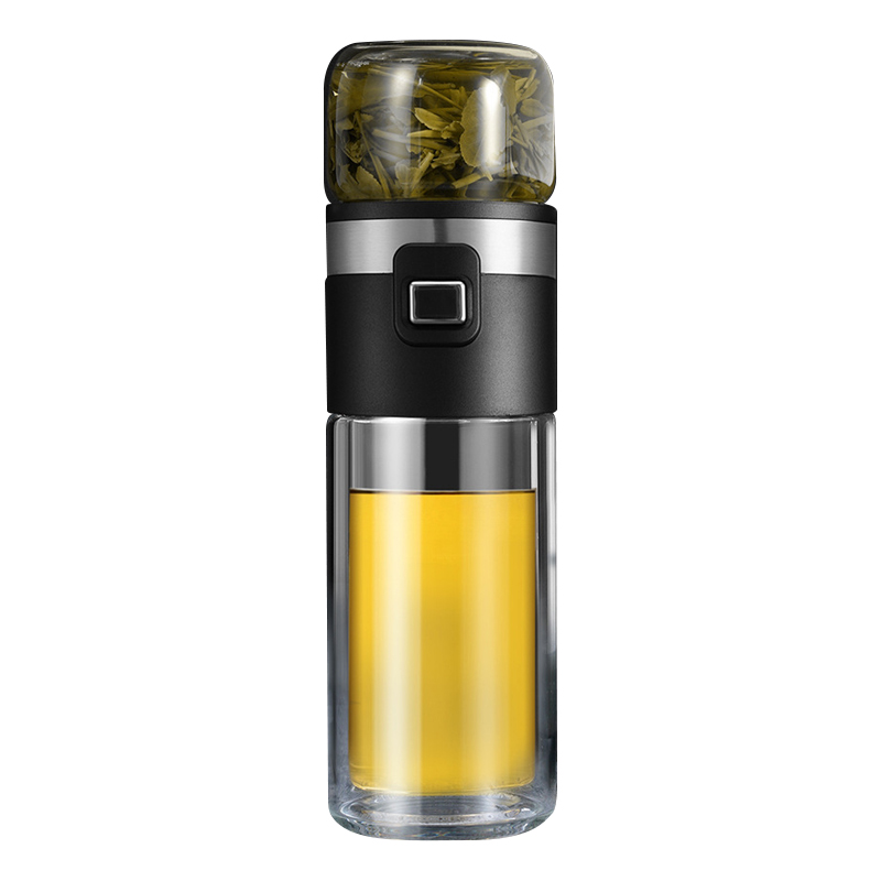一鍵茶水分離玻璃泡茶杯 450ml 多層茶室 茶漏隨行杯 過濾茶杯 便攜冷泡茶壺 環保杯【YX0109】《約翰家庭百貨_1