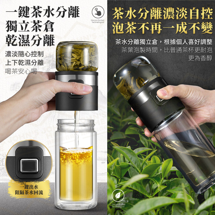 一鍵茶水分離玻璃泡茶杯 450ml 多層茶室 茶漏隨行杯 過濾茶杯 便攜冷泡茶壺 環保杯【YX0109】《約翰家庭百貨_3