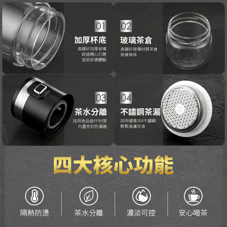 一鍵茶水分離玻璃泡茶杯 450ml 多層茶室 茶漏隨行杯 過濾茶杯 便攜冷泡茶壺 環保杯【YX0109】《約翰家庭百貨_4