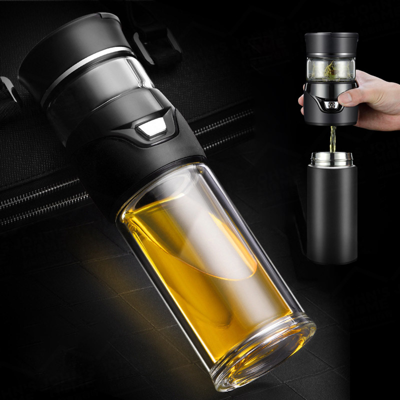不鏽鋼一鍵茶水分離保溫杯 420ml 獨立茶倉 茶漏隨行杯 過濾茶杯 便攜冷泡茶壺 環保杯【YX0411】《約翰家庭百貨