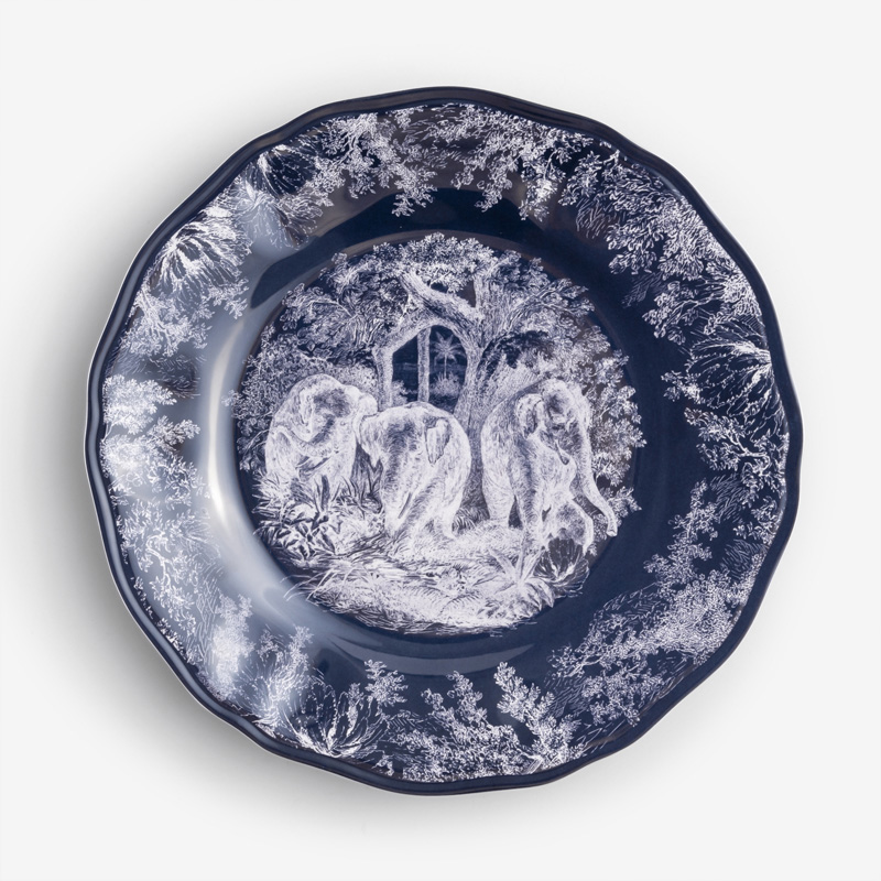 WAGA Cobalt 28cm Melamine Round Dinner Plate | Elephants_1