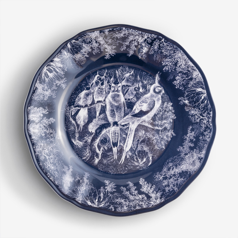 WAGA Cobalt 28cm Melamine Round Salad Plate | Parrots_1