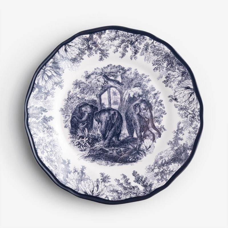 WAGA Cobalt 23cm Melamine Round Salad Plate | Elephants_1