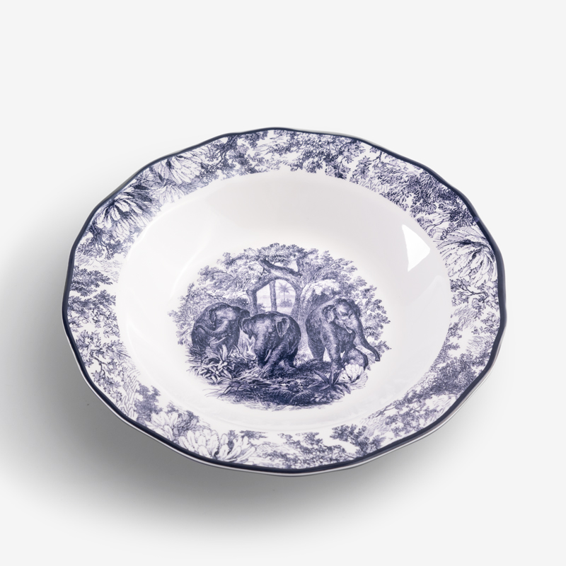 WAGA Cobalt 23cm Melamine Round Soup Plate | Elephants_0