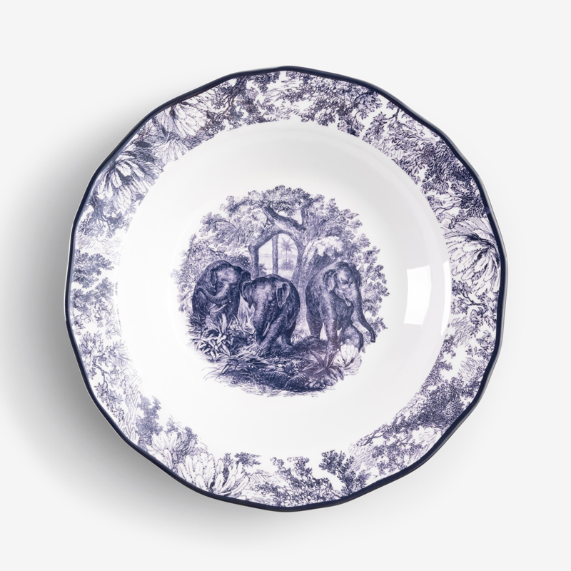 WAGA Cobalt 23cm Melamine Round Soup Plate | Elephants_1