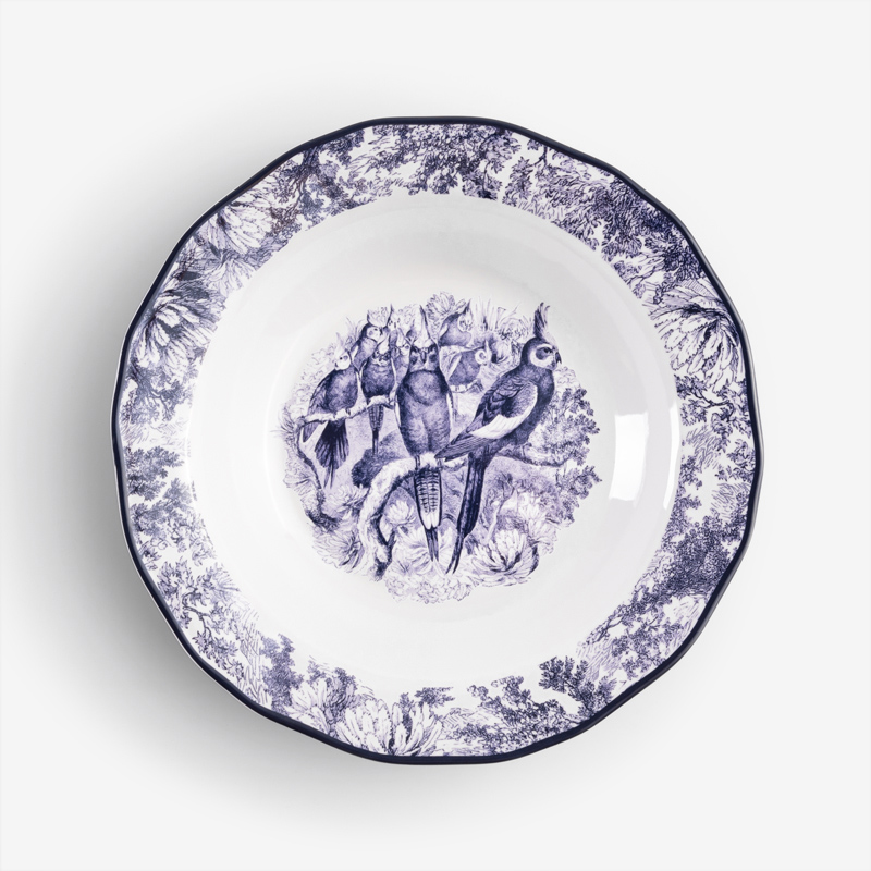 WAGA Cobalt 23cm Melamine Round Soup Plate | Parrots_1