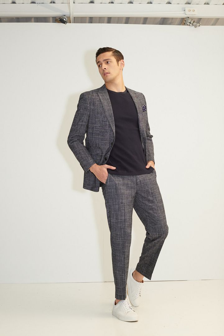 SST&C Check Pattern Texture Slim Fit Suit Trousers | 0212103003  (Outlet)_3