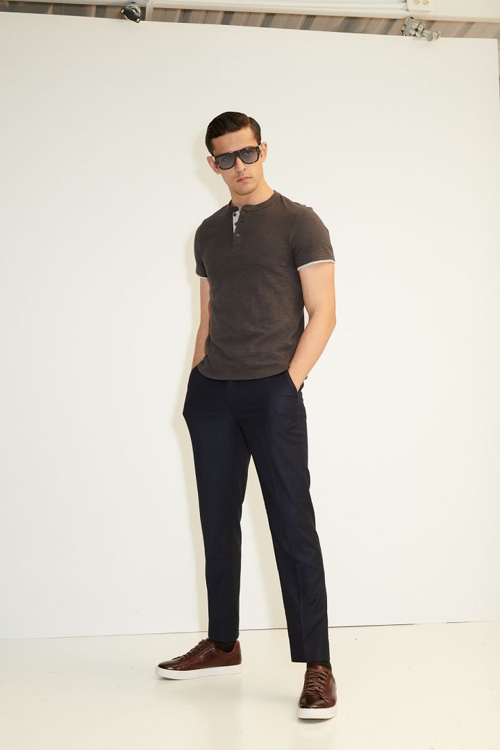 SST&C Navy Textured Slim Fit Suit Trousers | 0212103008  (Outlet)_0